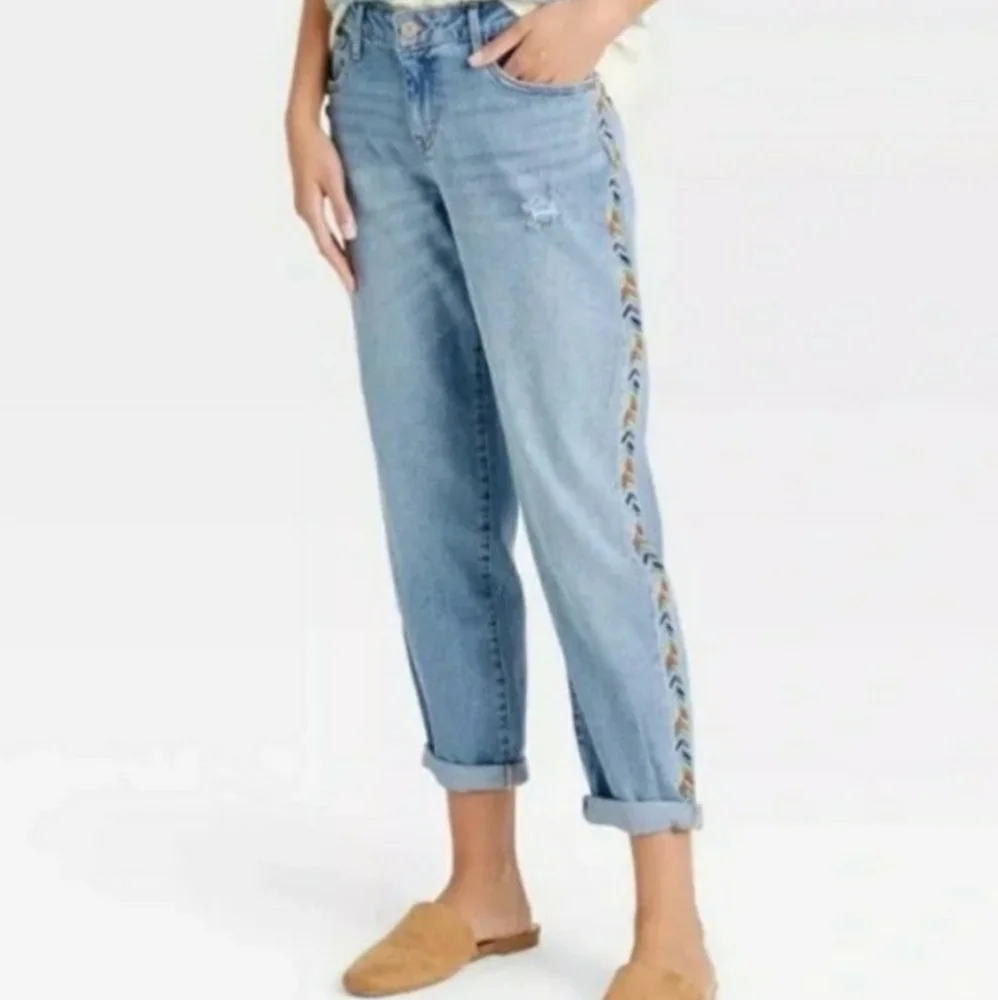 Knox Rose Mid-Rise Straight Leg Embroidered Jeans Size 14 Blue
